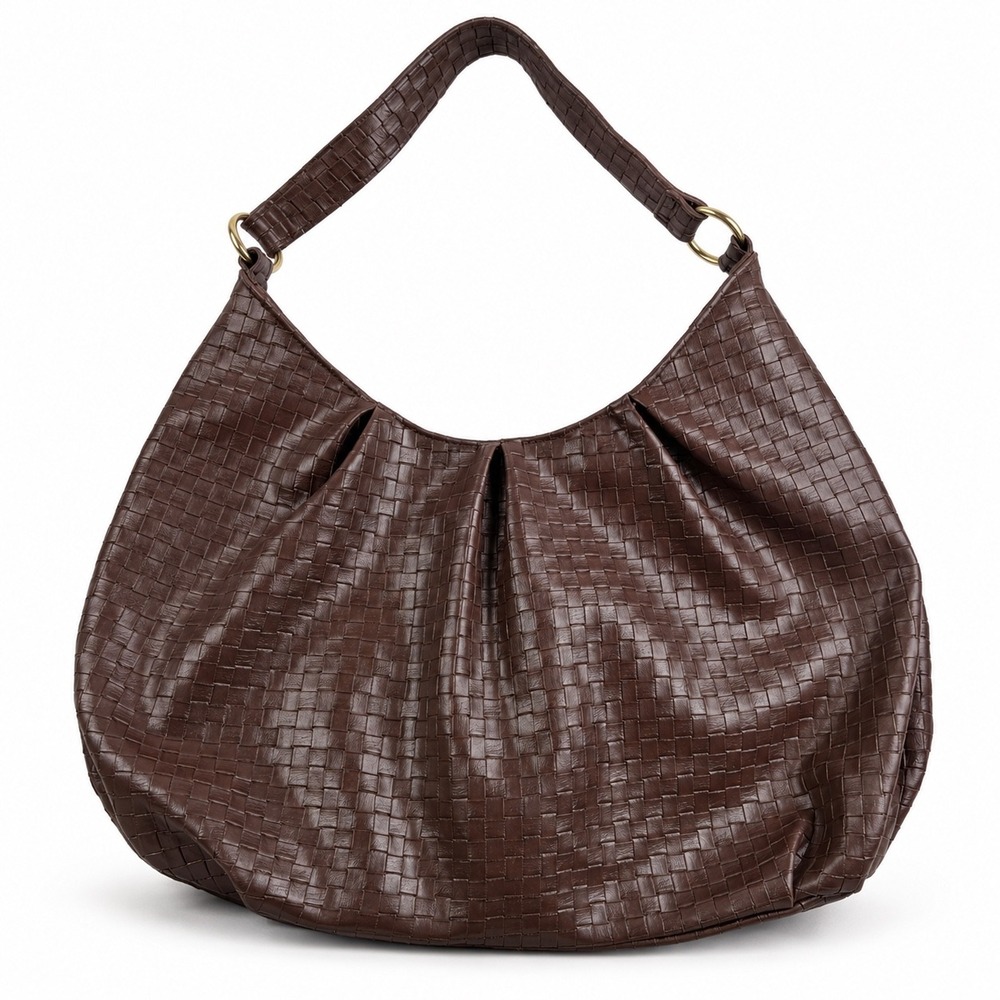 Vintage Y2K Brown Woven Slouchy Oversized Hobo Shoulder Bag Purse
